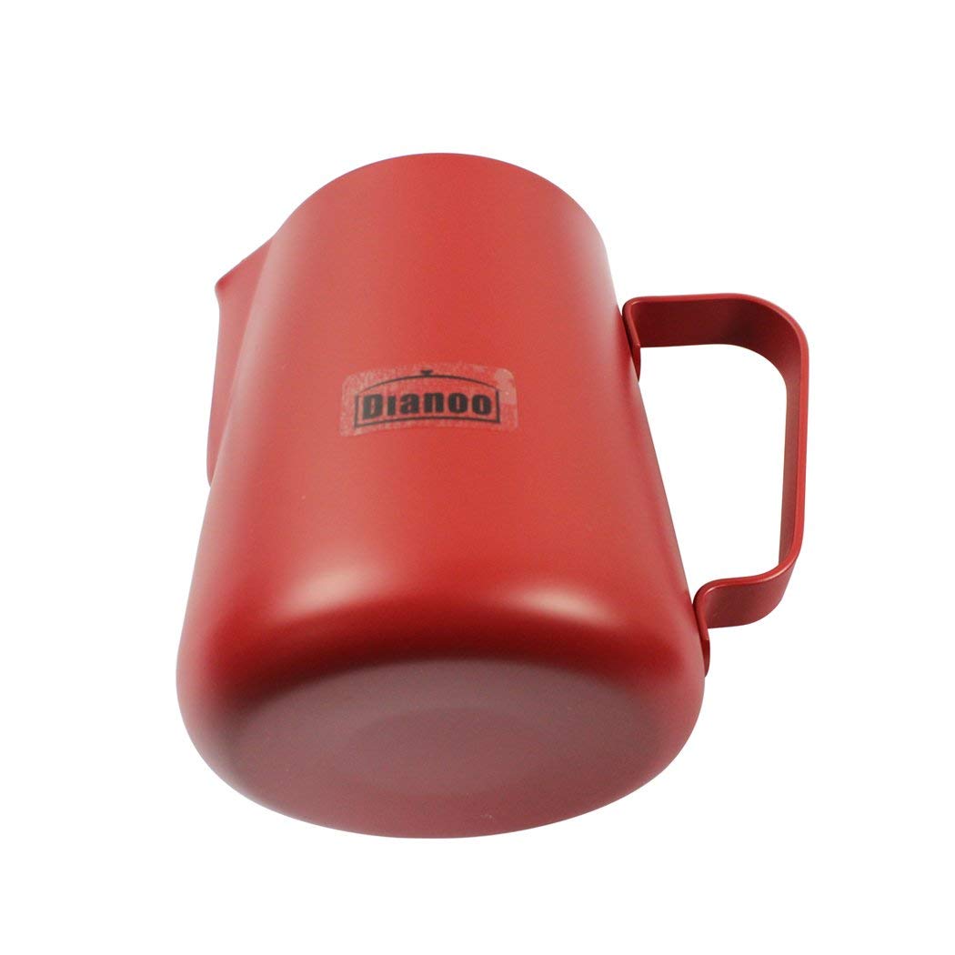 Dianoo Milk Pitcher, Stainless Steel Milk Cup, Good Grip Frothing Pitcher, Coffee Pitcher, Espresso Machines, Milk Frother & Latte Art - Red