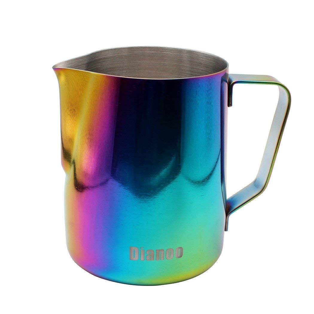 Dianoo Milk Pitcher, Stainless Steel Milk Cup, Good Grip Frothing Pitcher, Coffee Pitcher, Espresso Machines, Milk Frother & Latte Art - Multicolor