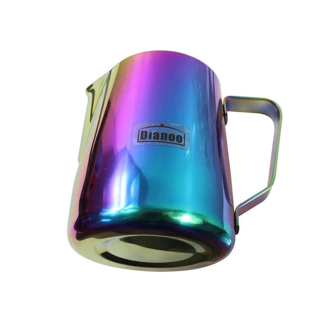 Dianoo Milk Pitcher, Stainless Steel Milk Cup, Good Grip Frothing Pitcher, Coffee Pitcher, Espresso Machines, Milk Frother & Latte Art - Multicolor