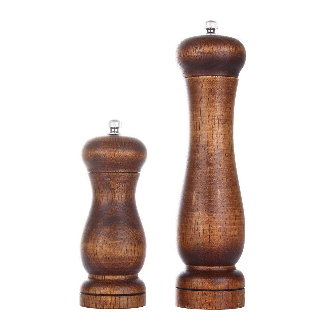 Dianoo 2pcs Wood Salt And Pepper Grinder Pepper Mill And Salt Shaker Set Wooden With Ceramic Core Women Body Shape 5 Inch And 8 Inch